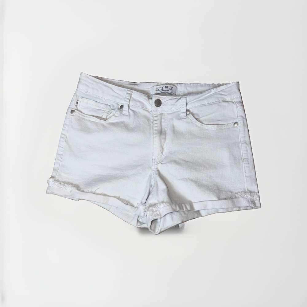 Judy Blue Shorts Women's 26 Denim 3" Shorts 28" Waist White Raw Hem Cuffed